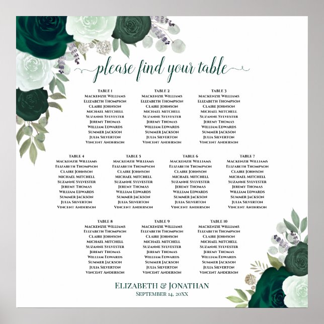 Poster 10 Gráfico de Casamento de Rosas Verdes Emerald Me (Frente)