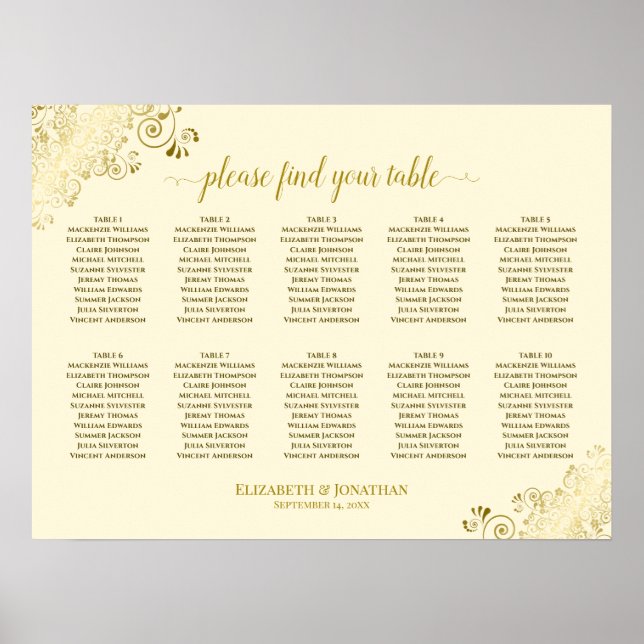 Poster 10 Mesa de Gráfico de Casamento de Nuptura Creme e (Frente)
