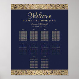 Poster 10 Mesa Marinho Blue Wedding Seating Chart Dourada
