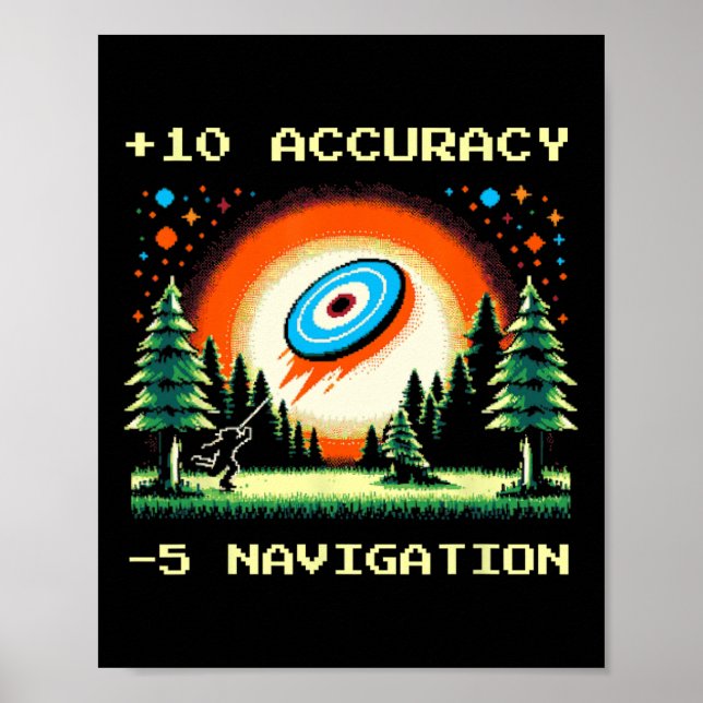 Poster +10 Precisão –5 Navegação Pixel Disc Golf Gamer  (Frente)