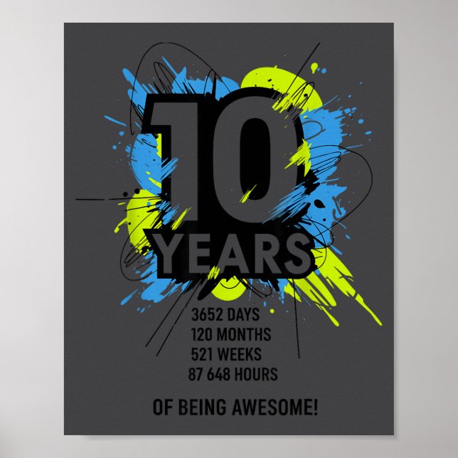 Poster 10 Years Of Being Awesome 10th Birthday Girl Boy D (Frente)