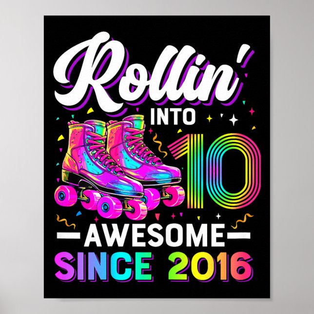 Poster 10th Birthday Shirt Girl 10 Year Old Roller Skate  (Frente)