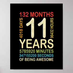 Poster 11 Aniversário De 11 Anos De Idade Vintage Retro 1