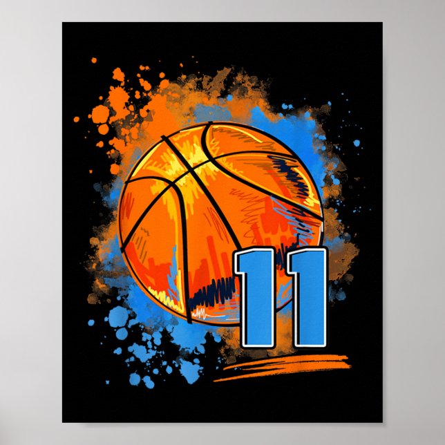 Poster 11 Anos de Idade 11º Aniversário Basquete (Frente)