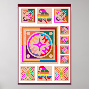 Póster 11 decorações quadradas - arte oriental de