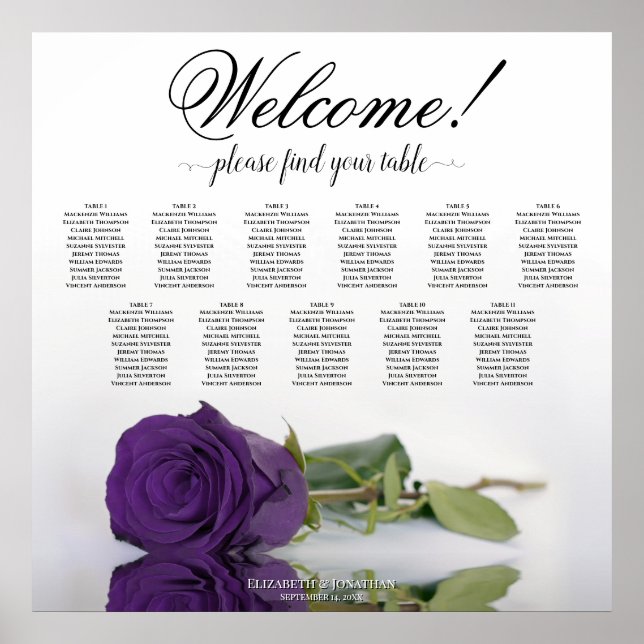 Poster 11 Gráfico de Mesa Real de Casamento de Rosa Roxo (Frente)