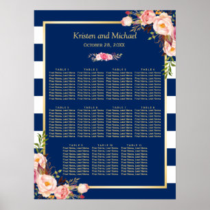 Póster 11 mesas que Wedding os azuis marinhos da carta