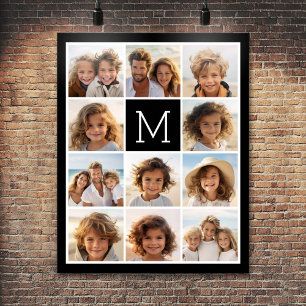 Póster 11 Monograma Preto Personalizado de Colagem de Ins