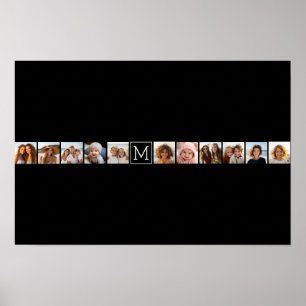 Poster 11 Monograma Preto Personalizado de Colagem de Ins