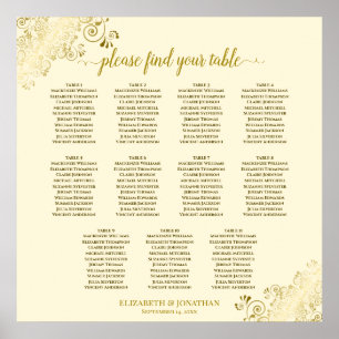 Poster 11 Table Gold Lace Wedding Seating Chart Cream
