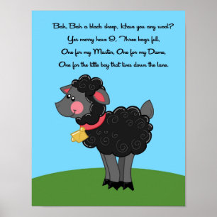 Póster 11x14 Bah Bah Black Sheep Rhyme Kids Room Wall Art