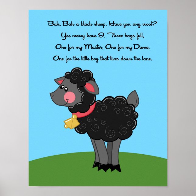 Póster 11x14 Bah Bah Black Sheep Rhyme Kids Room Wall Art (Frente)
