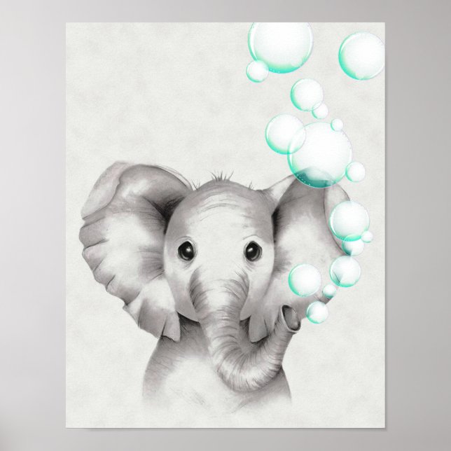 Poster 11x14 Elefante Soprando Bolhas pela Tromba (Frente)