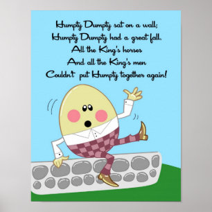 Póster 11x14 Humpty Dumpty Rhyme Kids Room Wall Art
