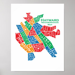 Poster 11x17 do mapa das vizinhanças de Hayward