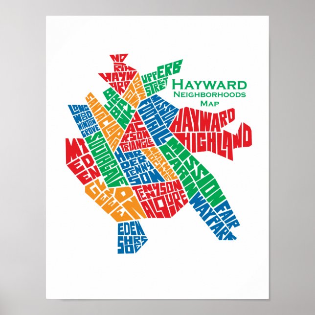 Poster 11x17 do mapa das vizinhanças de Hayward (Frente)