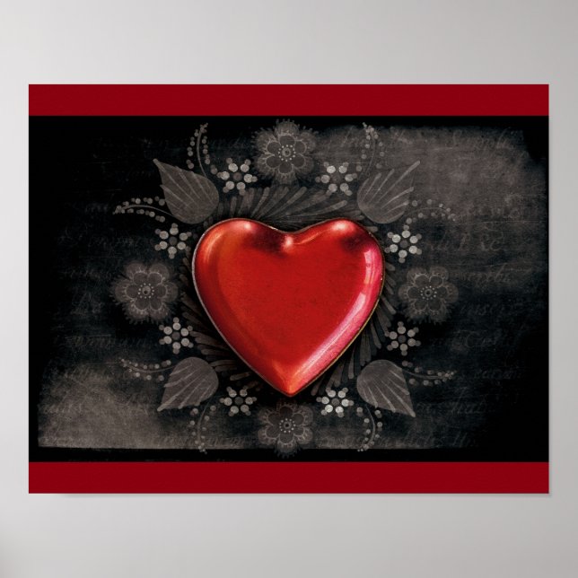 PÓSTER 1209 VERMELHO ESCURO, CORAÇÃO PRETA, AMOR EMO AMOR (Frente)