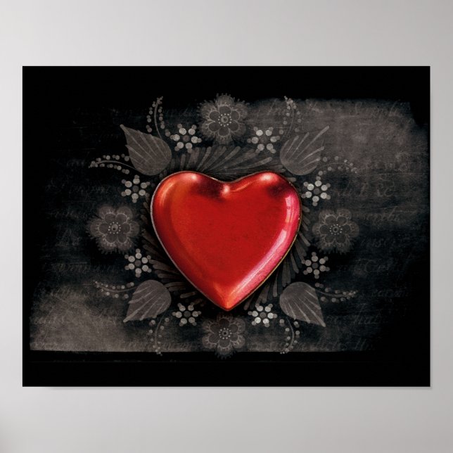 POSTER 1209 VERMELHO ESCURO, CORAÇÃO PRETA, AMOR EMO AMOR (Frente)