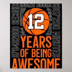 Poster 12 Anos De Aniversário De 12 De Basquete Incrível