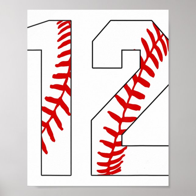 Poster 12 Baseball Laces Baseball Número 12 12 de Jersey (Frente)