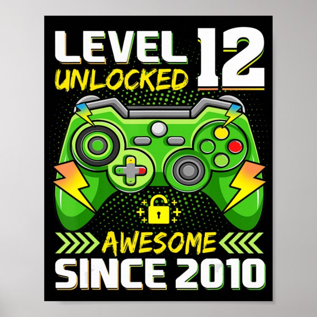 Poster 12 Birthday Gift Level 12 Desbloqueado Incrível 20 (Frente)