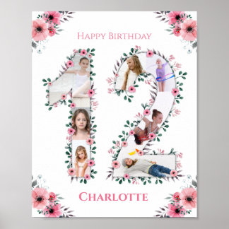 Poster 12 Birthday Pink Flower Girl Fotografia White