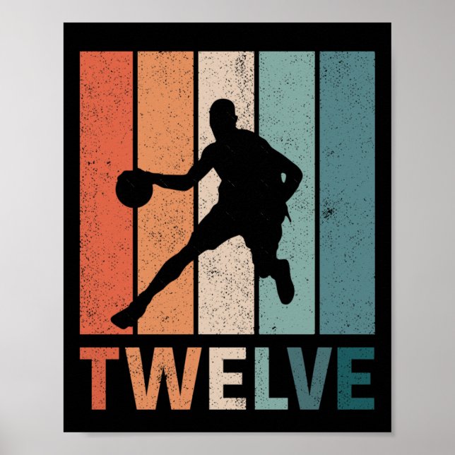 Poster 12 Birthday Retro Basbasquetebol Amantes de 12 Ano (Frente)