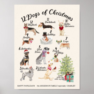Poster 12 cães do Natal no vestuário do espírito do