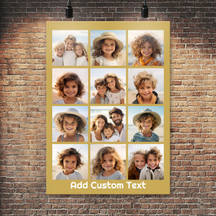 Poster 12 Colagem de Fotos com Fundo Dourado e Texto