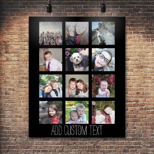 Póster 12 Colagem de Fotos - Fundo Preto Minimalista Mode