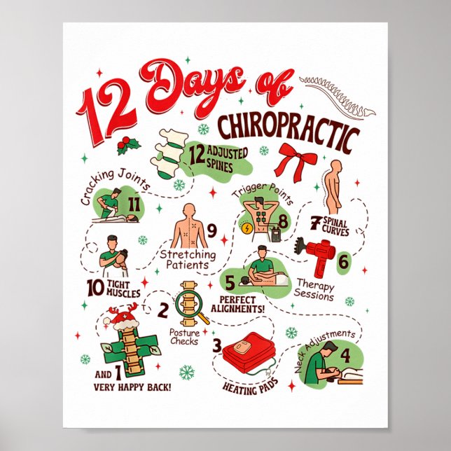 Poster 12 Days Of Chiropractic Christmas Chiropractor  (Frente)
