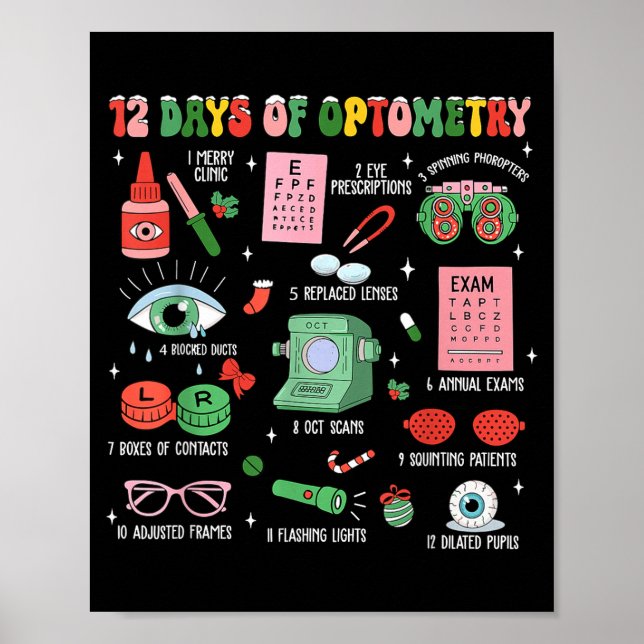 Poster 12 Days Of Optometry Christmas Eye Doctor Optometr (Frente)