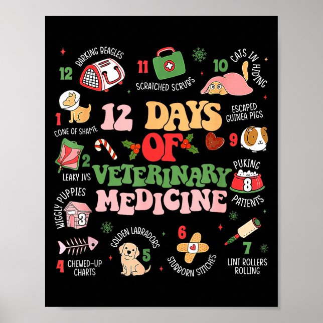 Poster 12 Days Of Veterinary Medicine Funny Christmas Vet (Frente)