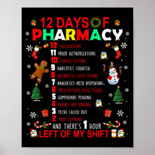 Poster 12 Dias De Farmácia Divertido Natal Farmacêutico T