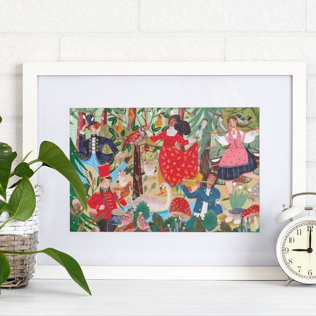 Poster 12 dias de Ilustração de Natal (12 days of Christmas Illustration kids children Poster)