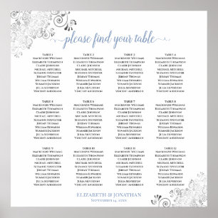Poster 12 Gráfico de Assentos de Casamento Azul e Branco 