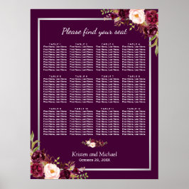 Poster 12 Gráfico de Assentos de Casamento Floral de Plum
