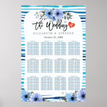 12 Gráfico de Assentos de Mesas Floral de Cor Azul