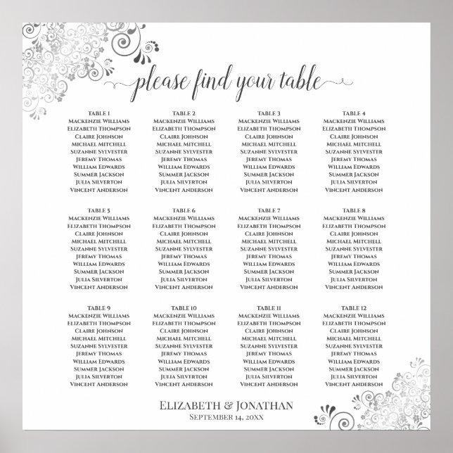 Poster 12 Gráfico de Casamentos Brancos de Mesa (Frente)