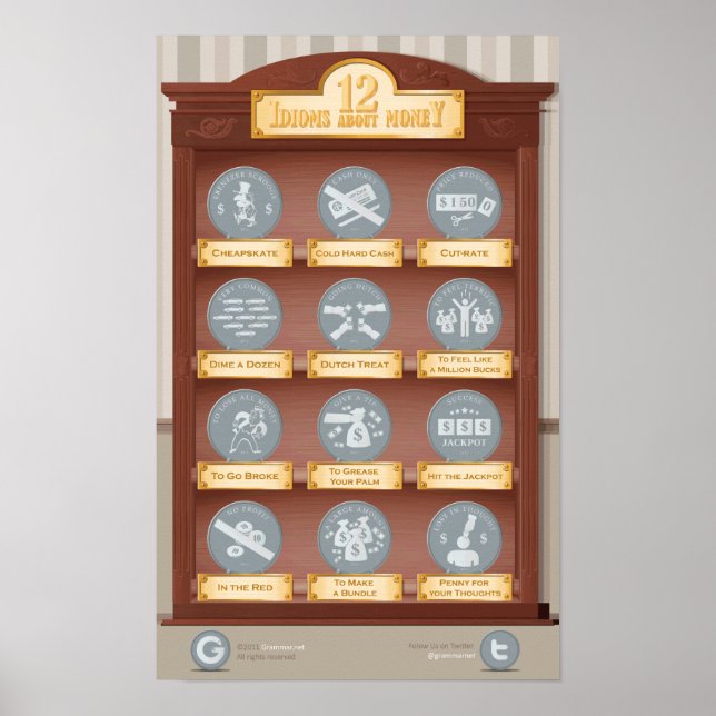 Póster 12 idiomas sobre dinheiro (Frente)