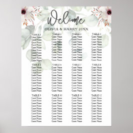 Poster 12 Mesa Eucalyptus Floral Wedding Seating Chart