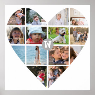 Póster 12 Photo Heart Collage Family Monogram