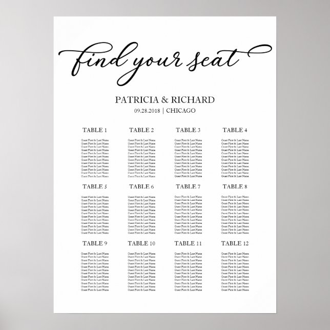 Poster 12 Script Chic do Plano de Casamento do Mesa (Frente)