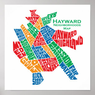Poster 12x12 do mapa das vizinhanças de Hayward