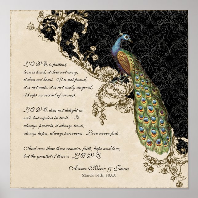 Póster 12x12 Vintage Peacock 1 - Personalizado para Casam (Frente)