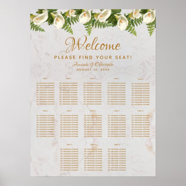 Poster 13 Mesa Carta de Assentos de Casamento de Mármore  (Frente)
