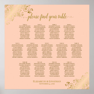 Poster 13 Mesa Coral Peach & Dourado Casamento
