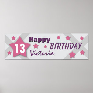 Poster 13o PRATA ROXA V13B do ROSA da bandeira da estrela