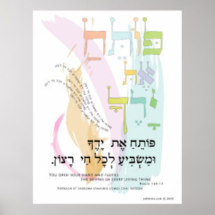 Póster 145:15 do salmo "você abre transliteração da su