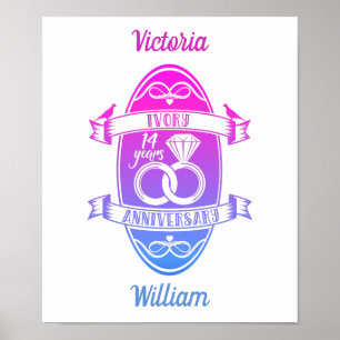 Poster 14 anos de 14 de casamento tradicional de marfim